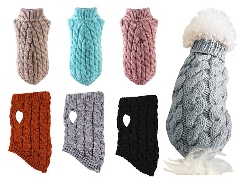 Chunky Cable Knit Dog Sweater & Winter Turtleneck