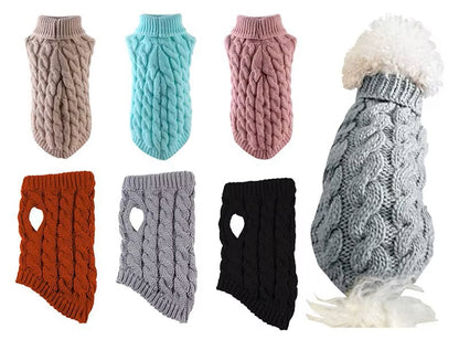 Chunky Cable Knit Dog Sweater & Winter Turtleneck