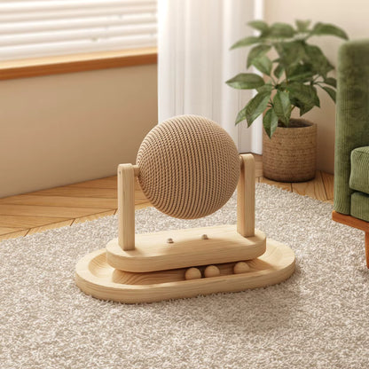 PetzSpin 2-in-1 Wooden Cat Scratching Ball & Track Toy