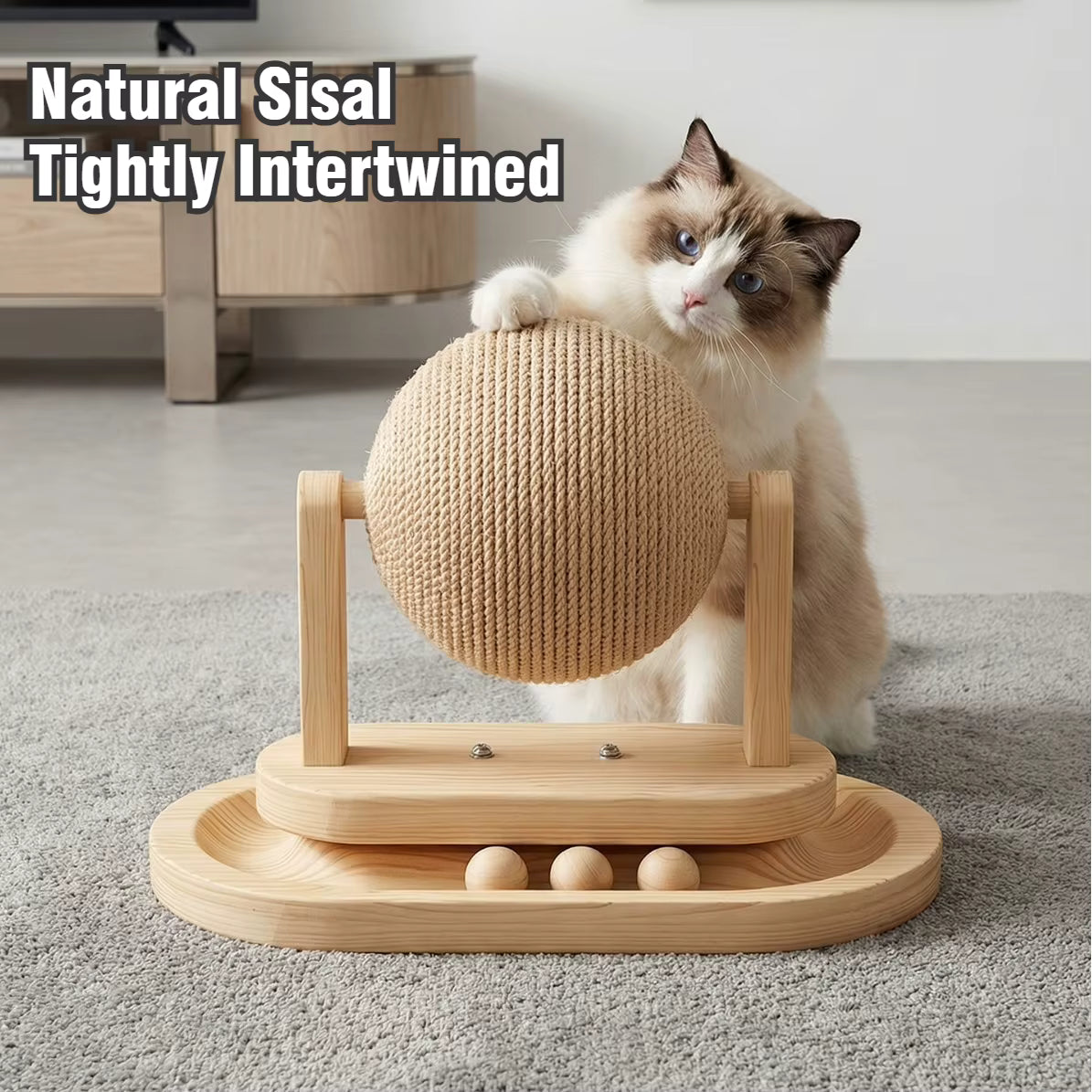 PetzSpin 2-in-1 Wooden Cat Scratching Ball & Track Toy