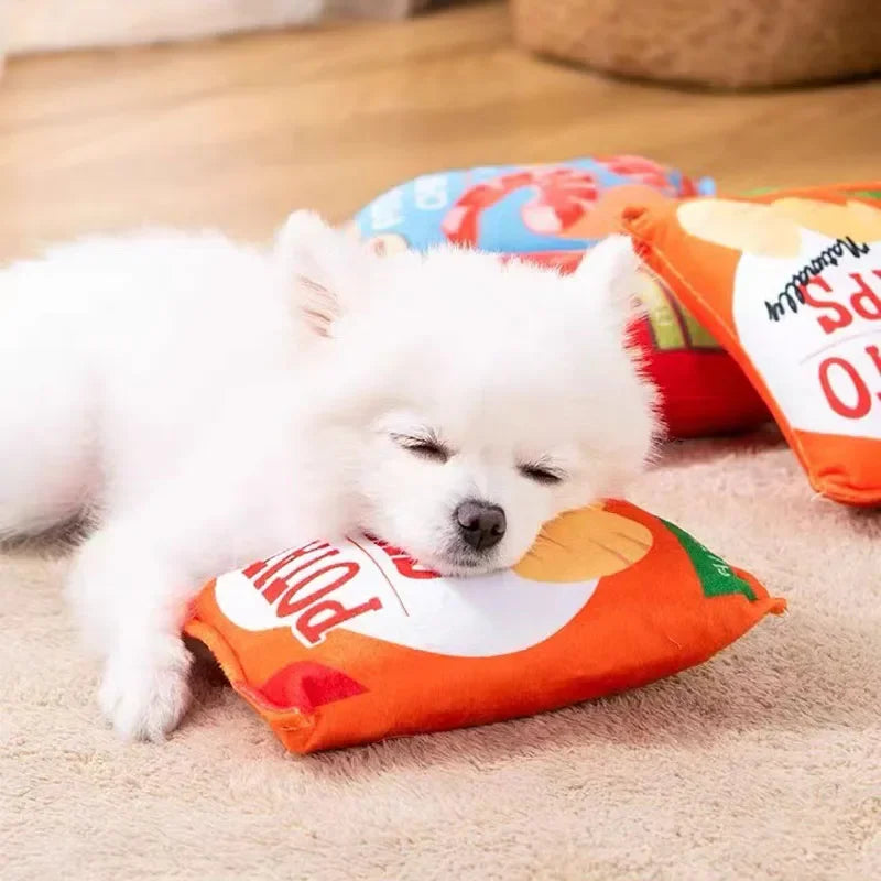 Crinkle & Squeak Plush Chips Dog Toy