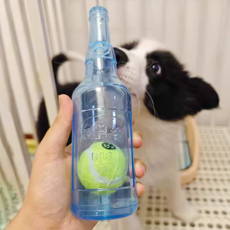 ThePetzStore™ 2-in-1 Squeaky Beer Bottle & Tennis Ball Dog Toy