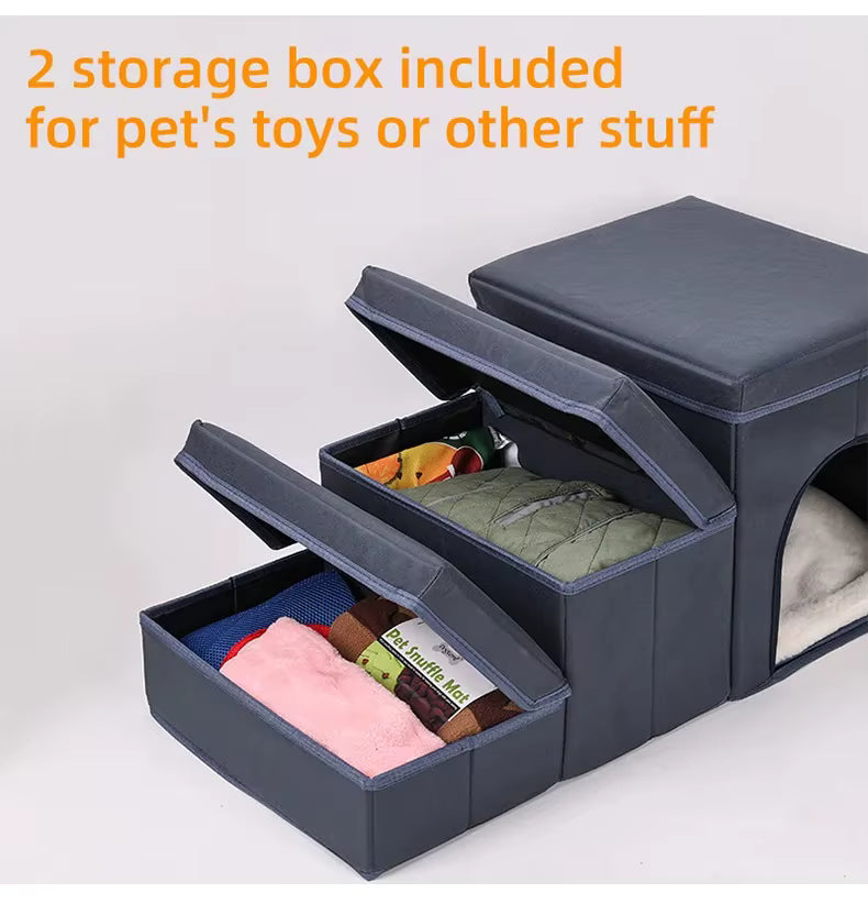ThePetzStore™ 3-in-1 Foldable Pet Stairs & Cozy Condo Bed