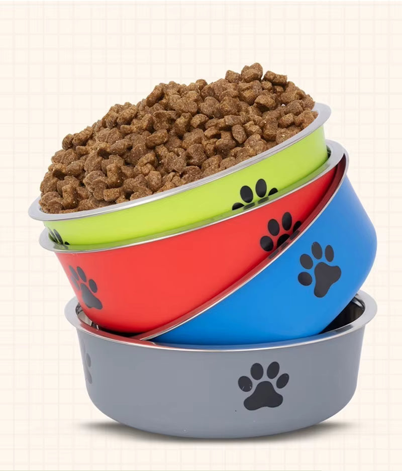 Non-Slip Stainless Steel Paw Print Pet Bowl