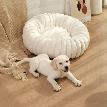 PetzCloud Fluted Velvet Donut Pet Bed | Ribbed Calming Nest