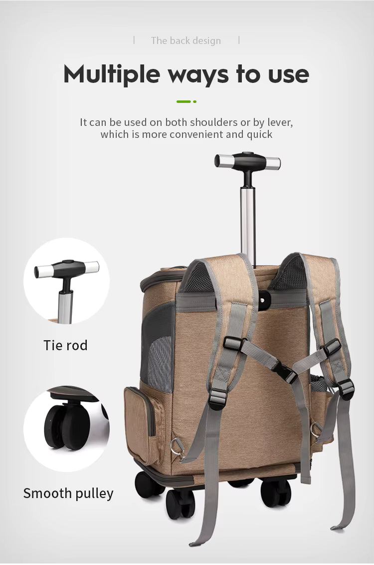 PetzVoyage 2-in-1 Rolling Pet Carrier & Travel Backpack