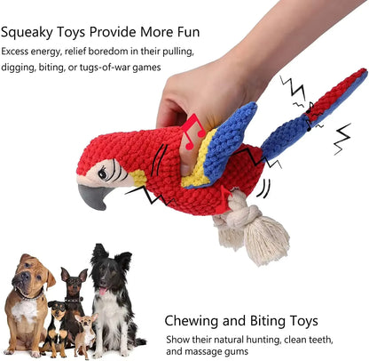 ThePetzStore™ Interactive Squeaky Parrot Plush & Rope Dog Toy