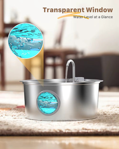 PureFlow Stainless Steel Pet Water Fountain – 3.2L Ultra-Quiet Dispenser