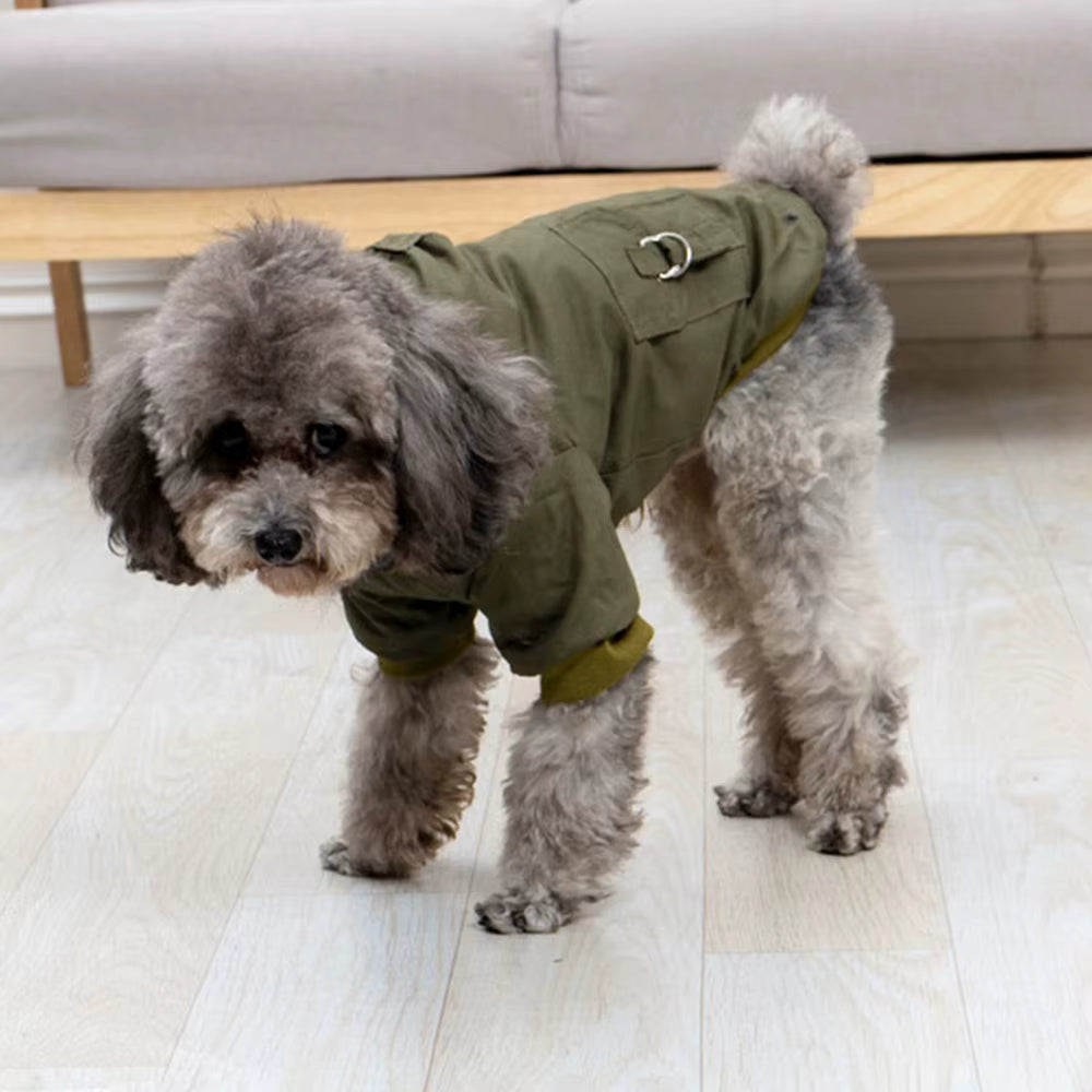Cargo Winter Dog Jacket with Fur Hood