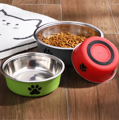 Non-Slip Stainless Steel Paw Print Pet Bowl