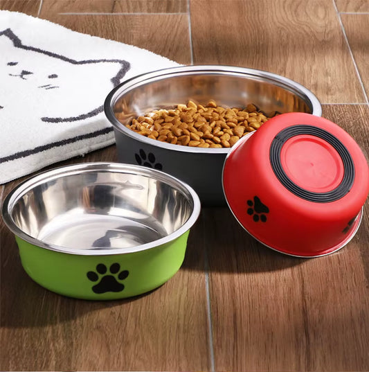 Non-Slip Stainless Steel Paw Print Pet Bowl