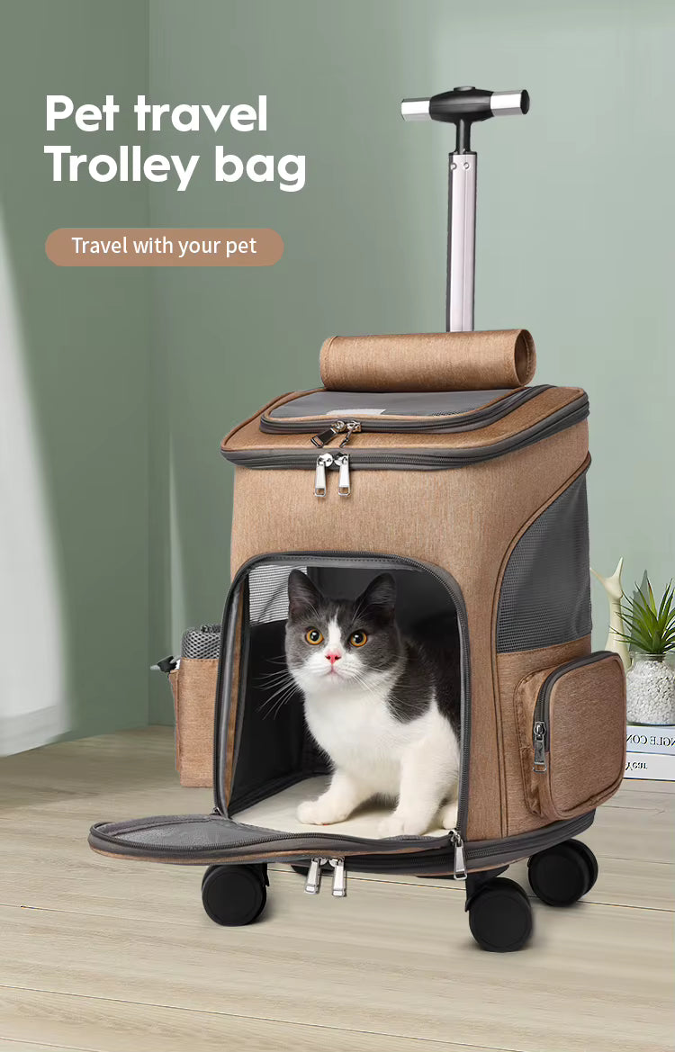 PetzVoyage 2-in-1 Rolling Pet Carrier & Travel Backpack