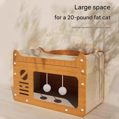 Retro TV Wooden Cat House & Scratching Lounge