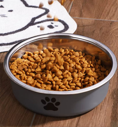 Non-Slip Stainless Steel Paw Print Pet Bowl