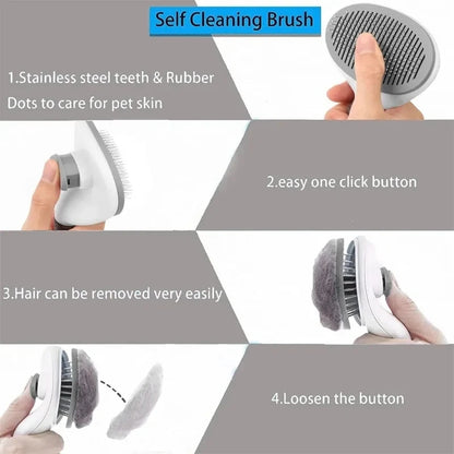 One-Click Self-Cleaning Grooming Brush