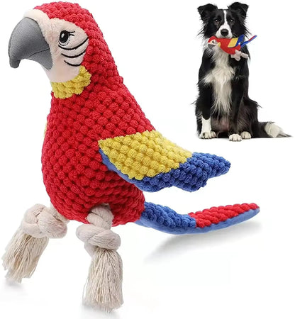 ThePetzStore™ Interactive Squeaky Parrot Plush & Rope Dog Toy