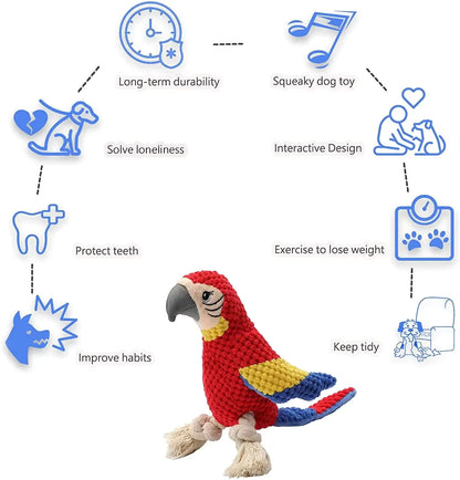 ThePetzStore™ Interactive Squeaky Parrot Plush & Rope Dog Toy
