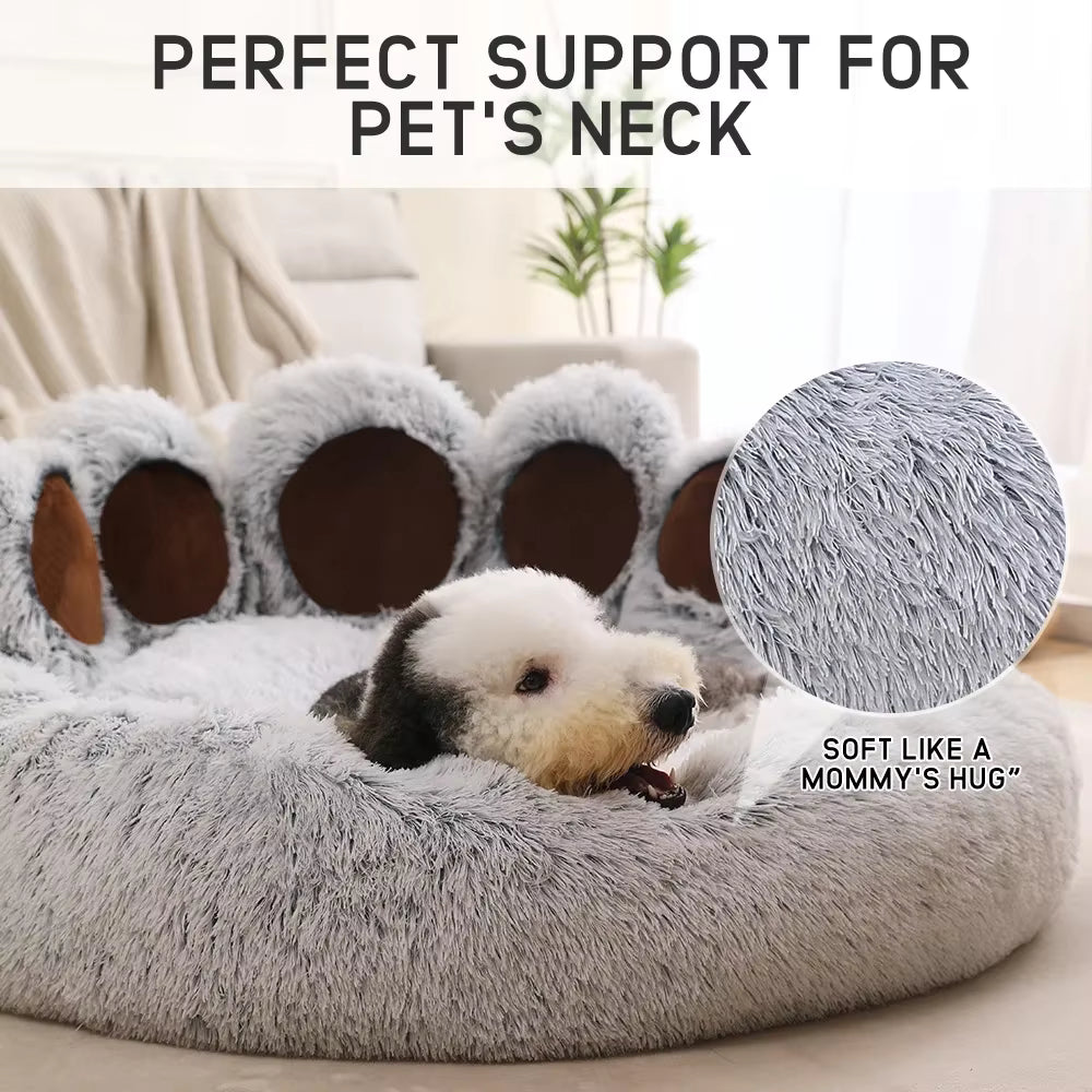 Plush Paw-Shaped Calming Pet Bed