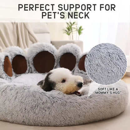 Plush Paw-Shaped Calming Pet Bed