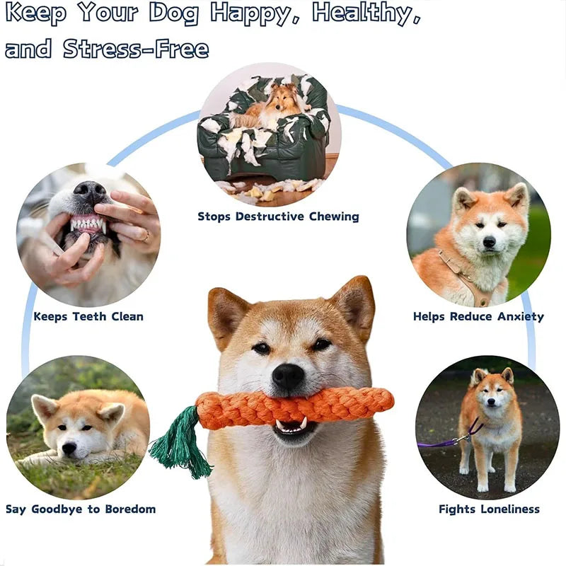 Carrot Dog Bite Rope Pet Dog Toy Safe Durable Braided Bite Dog Chew Toys Resistant Puppy Molar Cleaning Teeth Cotton Rope