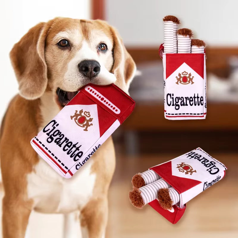 Funny Cigarette Pack Plush Dog Squeak Toy