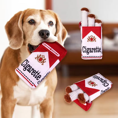 Funny Cigarette Pack Plush Dog Squeak Toy