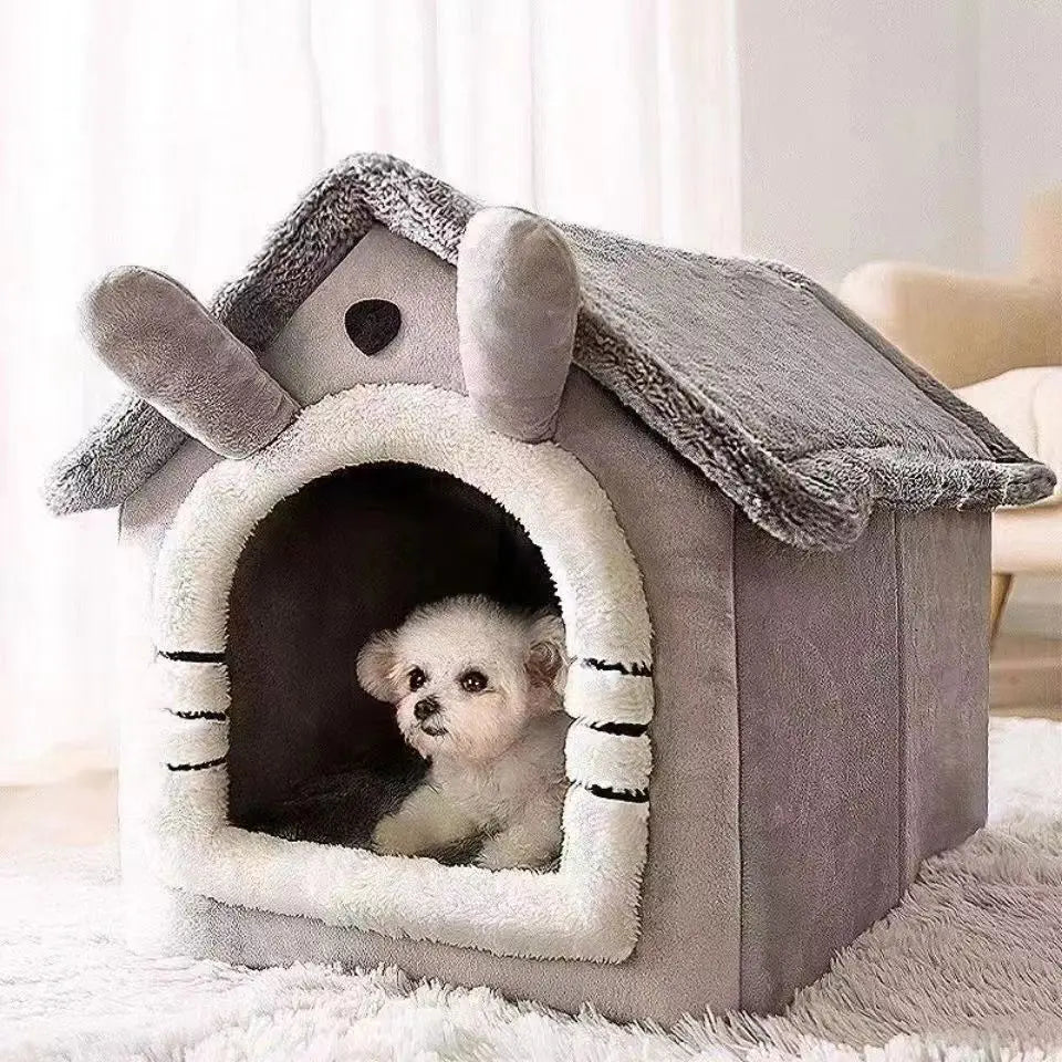 CloudSoft™ Cozy Cave Retreat – 2-in-1 Pet House & Bed