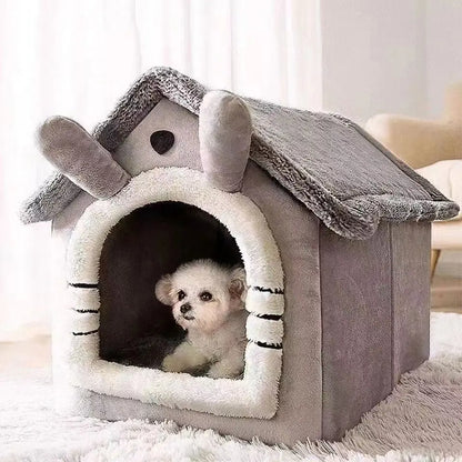 CloudSoft™ Cozy Cave Retreat – 2-in-1 Pet House & Bed