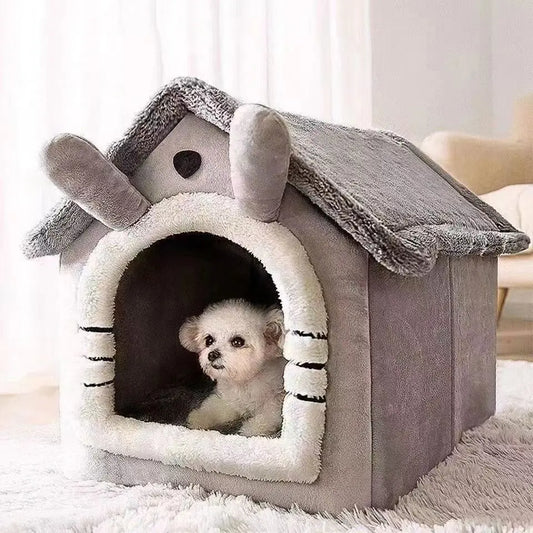 CloudSoft™ Cozy Cave Retreat – 2-in-1 Pet House & Bed