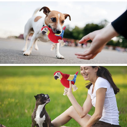 ThePetzStore™ Interactive Squeaky Parrot Plush & Rope Dog Toy