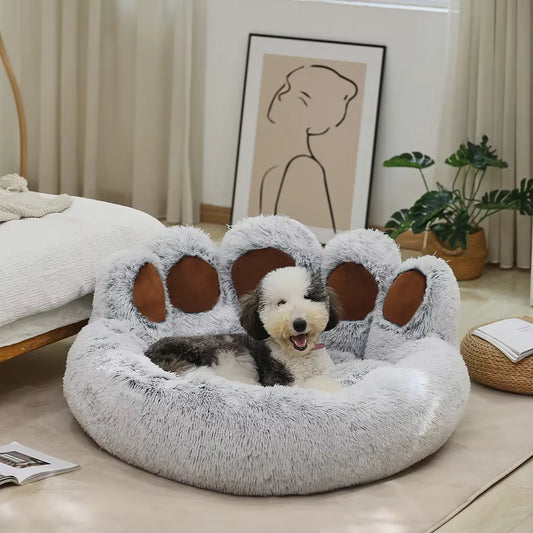 Plush Paw-Shaped Calming Pet Bed
