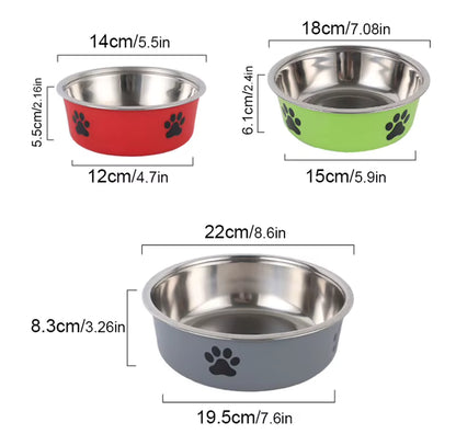 Non-Slip Stainless Steel Paw Print Pet Bowl