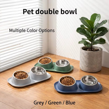 Double Stainless Steel Pet Bowl Set with Anti-Spill Tray