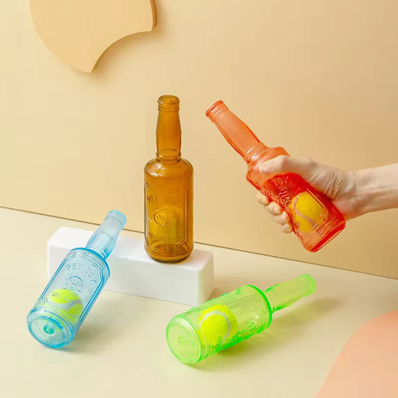 ThePetzStore™ 2-in-1 Squeaky Beer Bottle & Tennis Ball Dog Toy