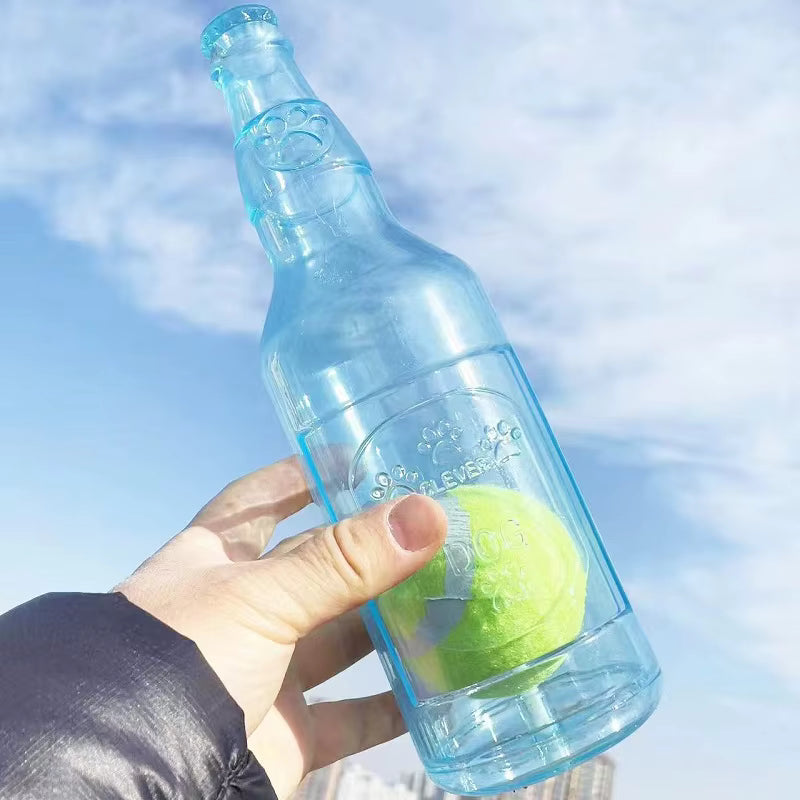 ThePetzStore™ 2-in-1 Squeaky Beer Bottle & Tennis Ball Dog Toy