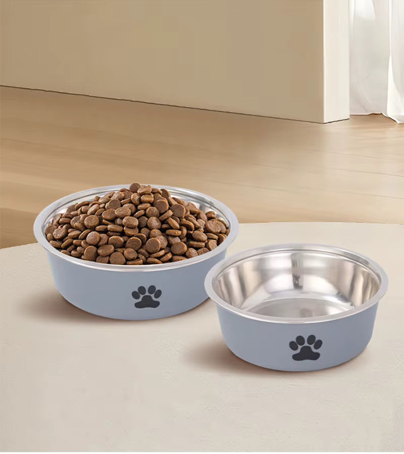 Non-Slip Stainless Steel Paw Print Pet Bowl