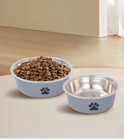 Non-Slip Stainless Steel Paw Print Pet Bowl