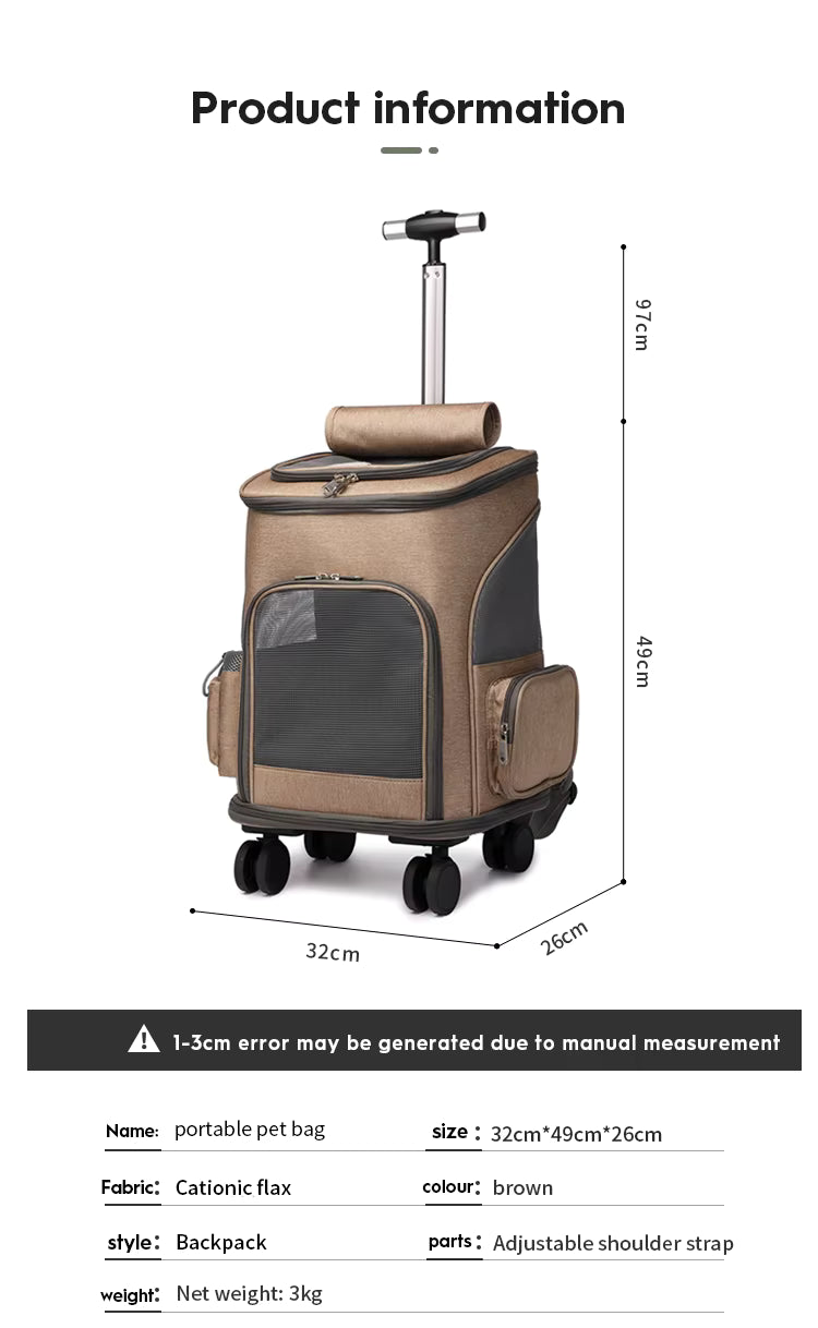 PetzVoyage 2-in-1 Rolling Pet Carrier & Travel Backpack