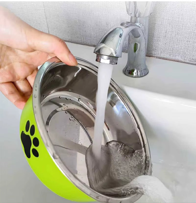 Non-Slip Stainless Steel Paw Print Pet Bowl