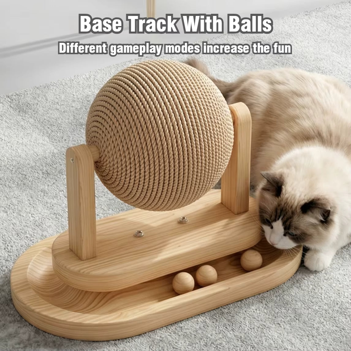 PetzSpin 2-in-1 Wooden Cat Scratching Ball & Track Toy
