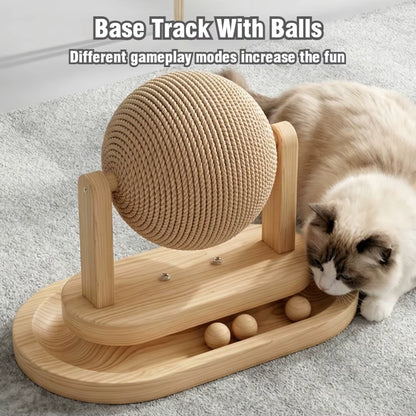 PetzSpin 2-in-1 Wooden Cat Scratching Ball & Track Toy