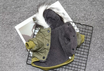 Cargo Winter Dog Jacket with Fur Hood