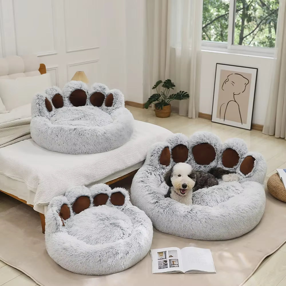 Plush Paw-Shaped Calming Pet Bed