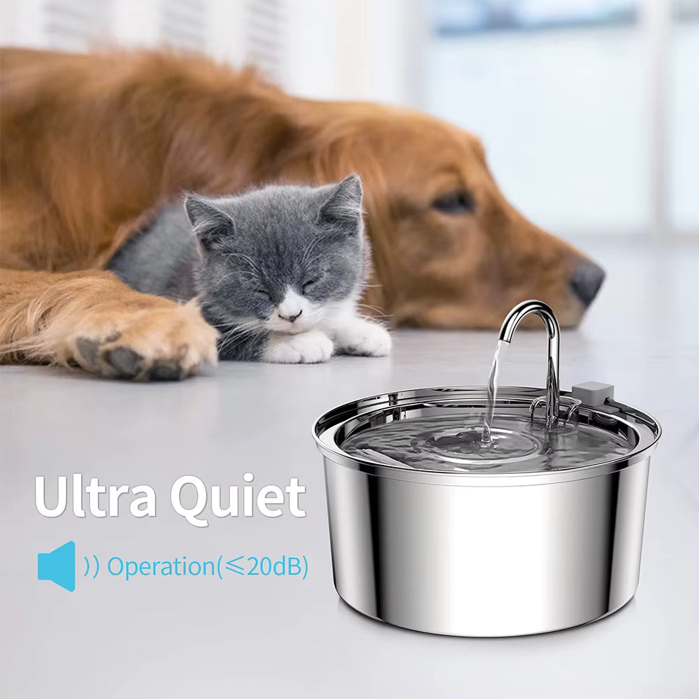 PureFlow Stainless Steel Pet Water Fountain – 3.2L Ultra-Quiet Dispenser