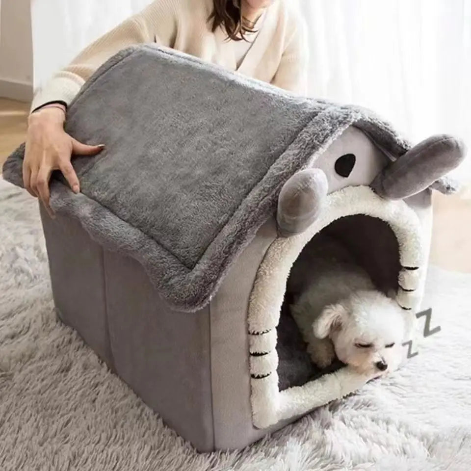CloudSoft™ Cozy Cave Retreat – 2-in-1 Pet House & Bed