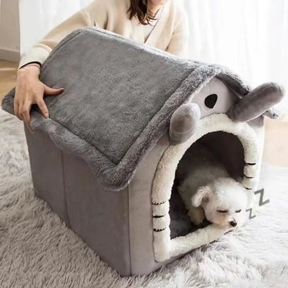 CloudSoft™ Cozy Cave Retreat – 2-in-1 Pet House & Bed