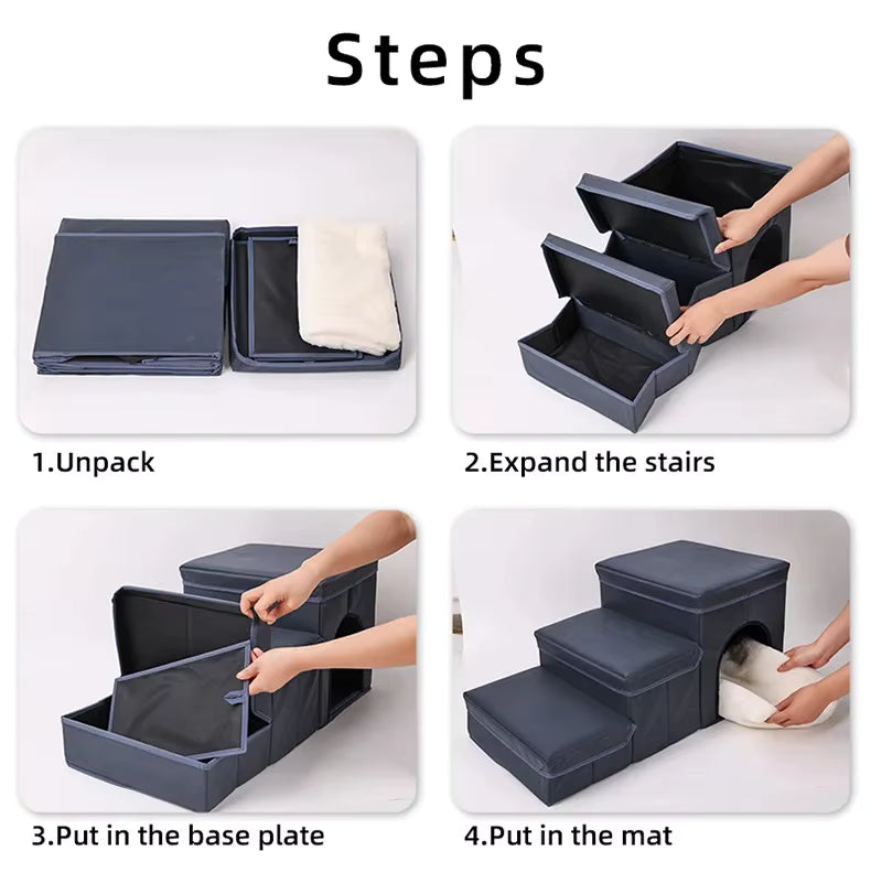 ThePetzStore™ 3-in-1 Foldable Pet Stairs & Cozy Condo Bed
