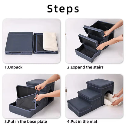 ThePetzStore™ 3-in-1 Foldable Pet Stairs & Cozy Condo Bed