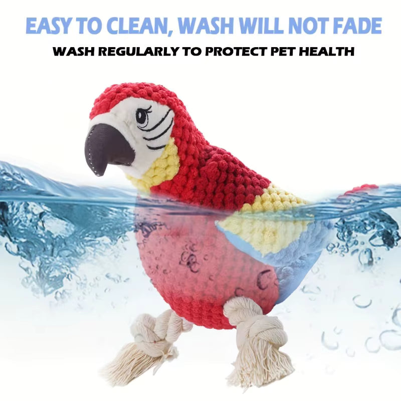 ThePetzStore™ Interactive Squeaky Parrot Plush & Rope Dog Toy