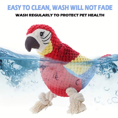 ThePetzStore™ Interactive Squeaky Parrot Plush & Rope Dog Toy